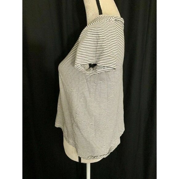 Zara Wb Collection Womens Black Striped Short Sleeve Crew Neck Top T Shirt Small - Picture 4 of 7